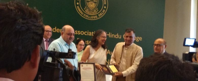 The Old Students Association, Hindu College, New Delhi on 22 April, 2018, awarded Dr. Ashima Goyal a Distinguished Alumni Award for excellence in the field of economics.
